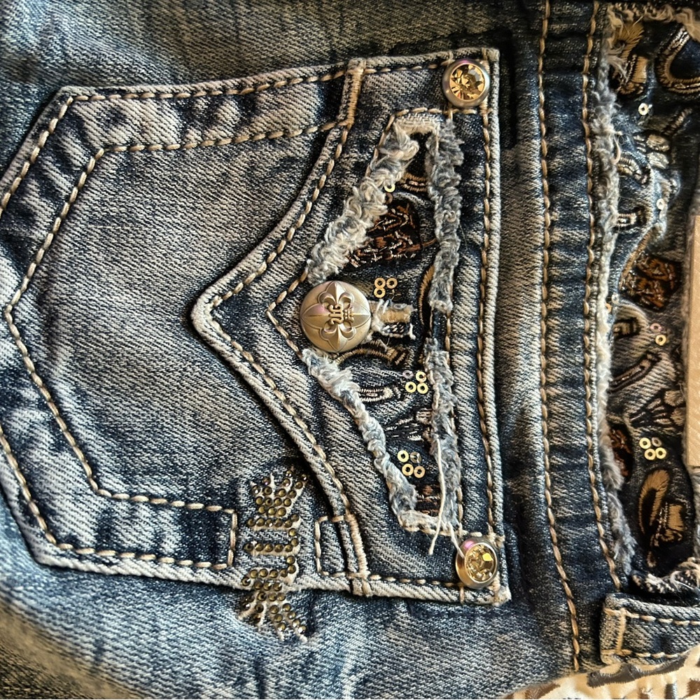 Miss Me Blue Denim with Silver Button and western print